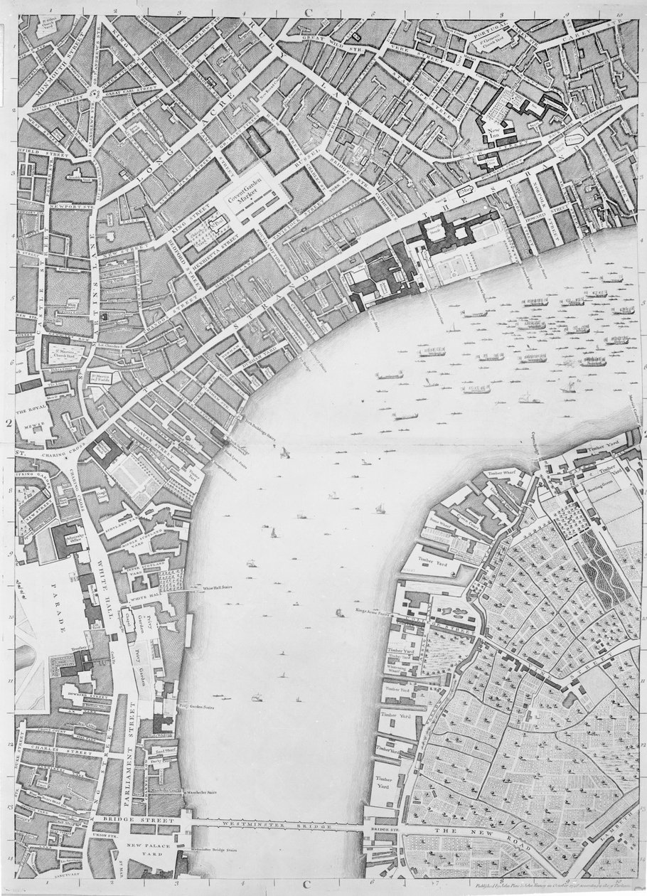 A Map of Covent Garden and Westminster, London, 1746 by John Rocque
