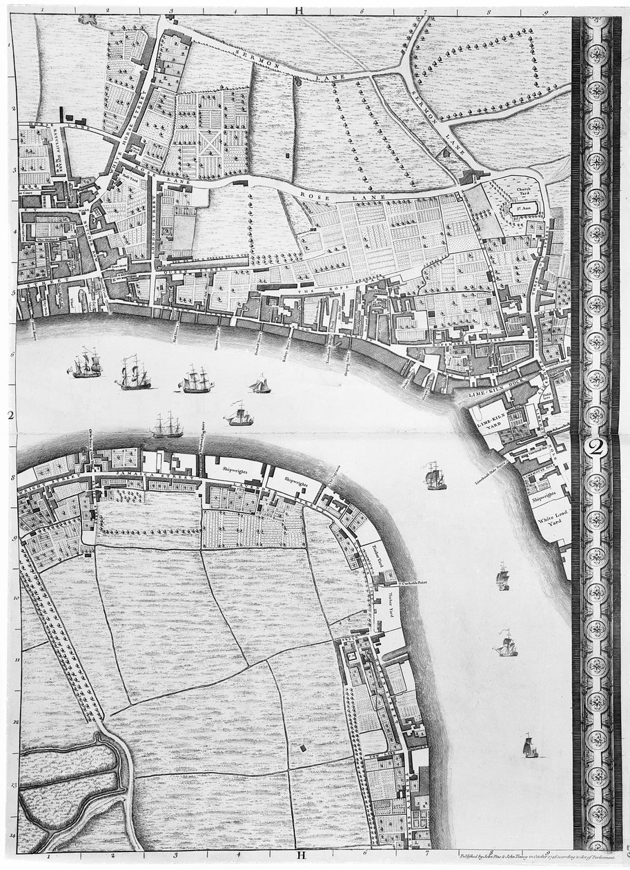 A Map of Limehouse and Rotherhithe, London, 1746 by John Rocque