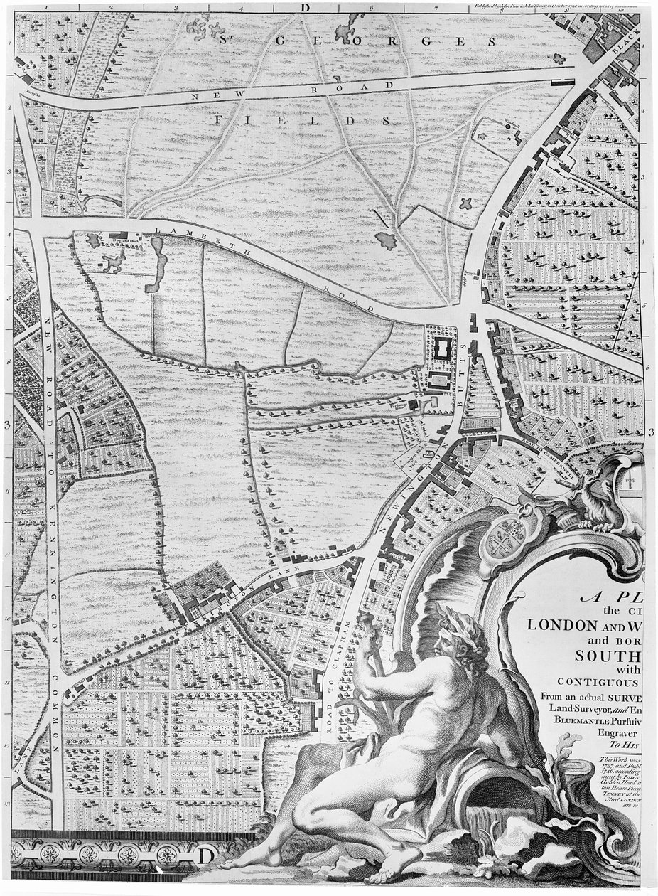 A Map of St Georges Fields and Newington Butts, London, 1746 by John Rocque