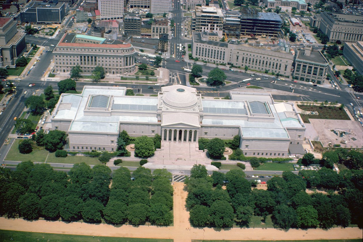 Aerial view of the National Gallery of Art West Building, completed in 1941 by John Russell Pope