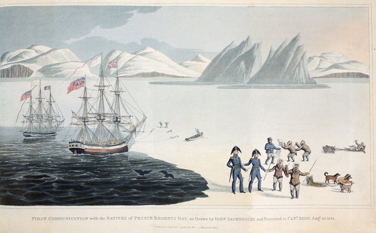First Communication with the Natives of Regents Bay on the 10th August 1818, illustration from A Voyage of Discovery..., 1819 by John Sackhouse