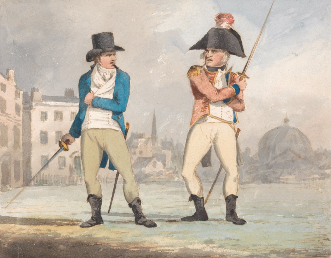 Caricature of Two Men with Drawn Swords (One of a Set of Three) by John Sell Cotman