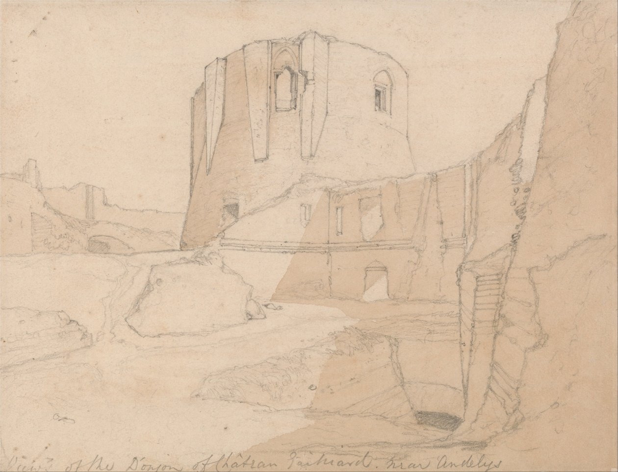 View of the Donjon of Chateau Gaillard, near Andelys, Normandy by John Sell Cotman