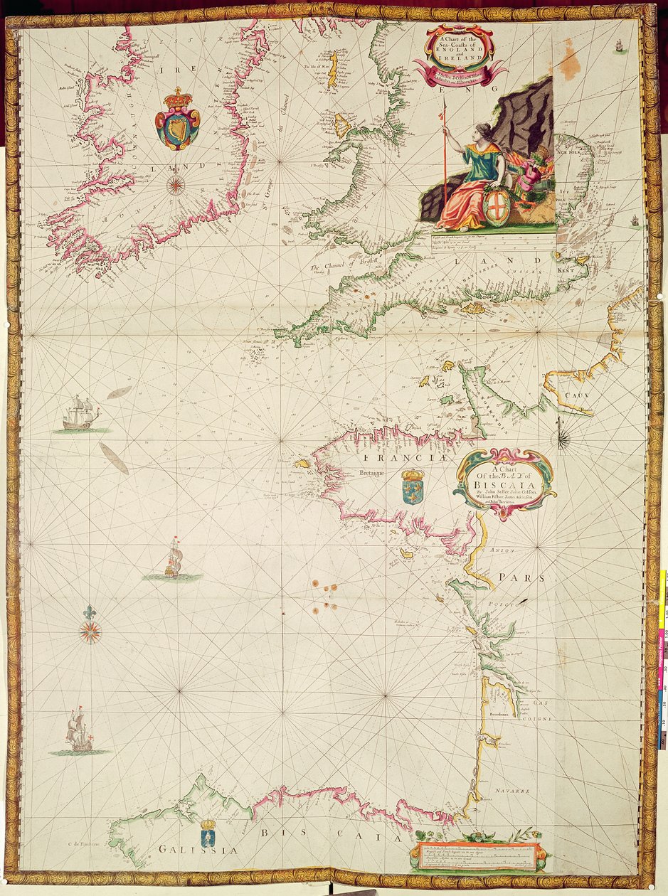 Chart of the Sea Coasts of England and Ireland and of the Bay of Biscay by John Seller