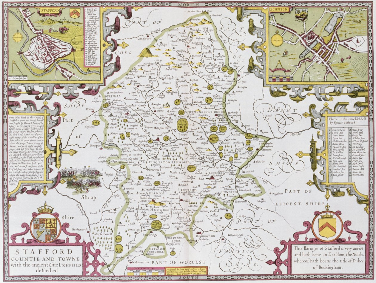 Stafford County and Town, engraved by Jodocus Hondius from John Speed