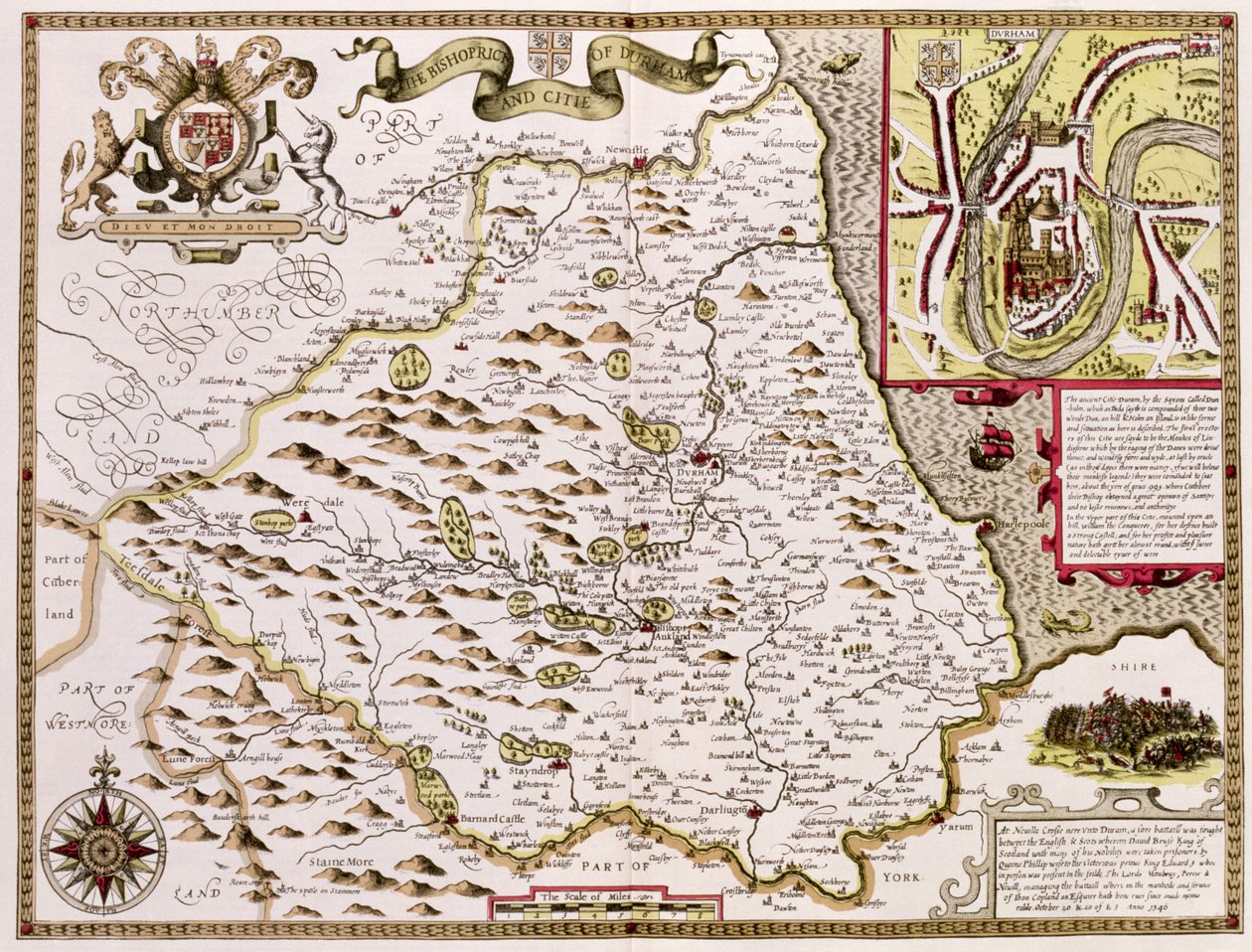 The Bishoprick and City of Durham, engraved by Jodocus Hondius from John Speed