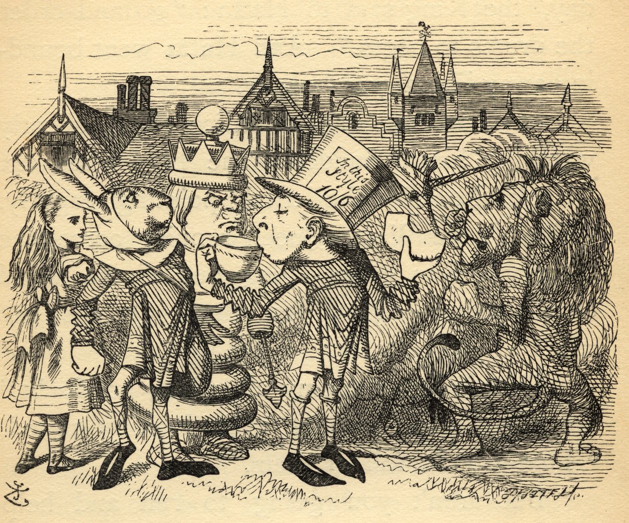 The Mad Hatter, Hare, the King and Alice, illustration from 