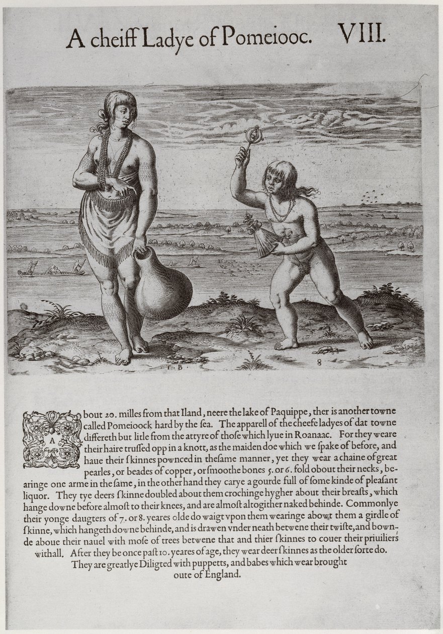 Indian Woman and Young Girl, engraved by Theodor de Bry (1528-1598) by John White