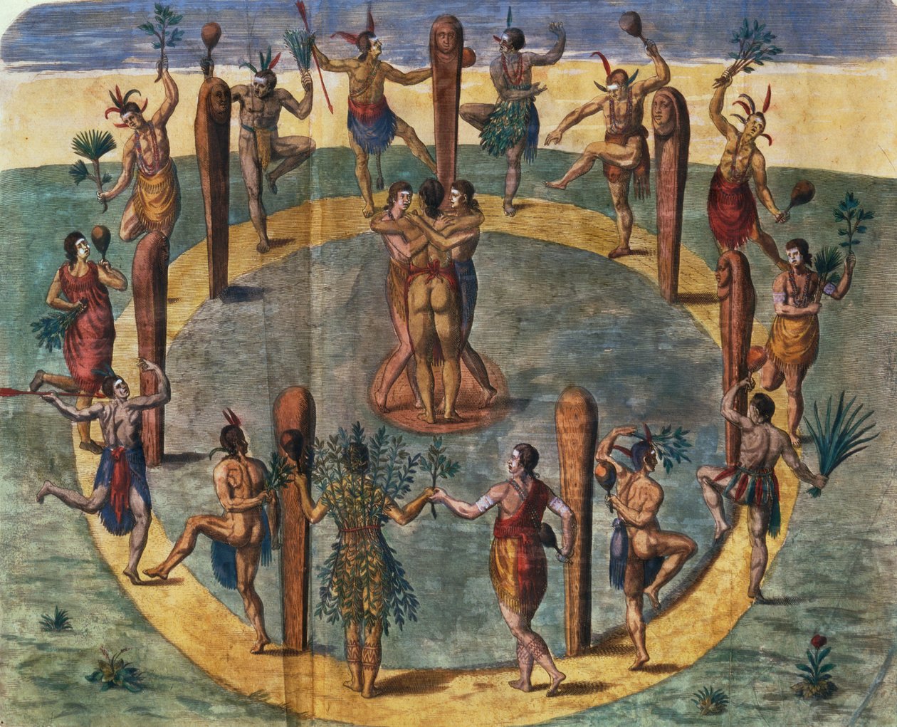 Indian Ritual Dance from the Village of Secoton, book illustration, c.1570-80 by John White