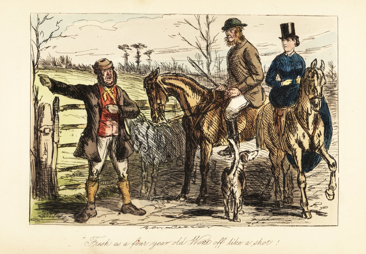 A Game Keeper Giving Directions to a Couple Fox Hunting by John (after) Leech
