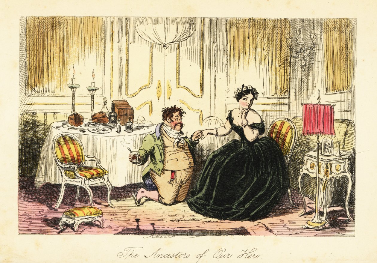 English gentleman courting a young lady in a restaurant in an inn by John (after) Leech