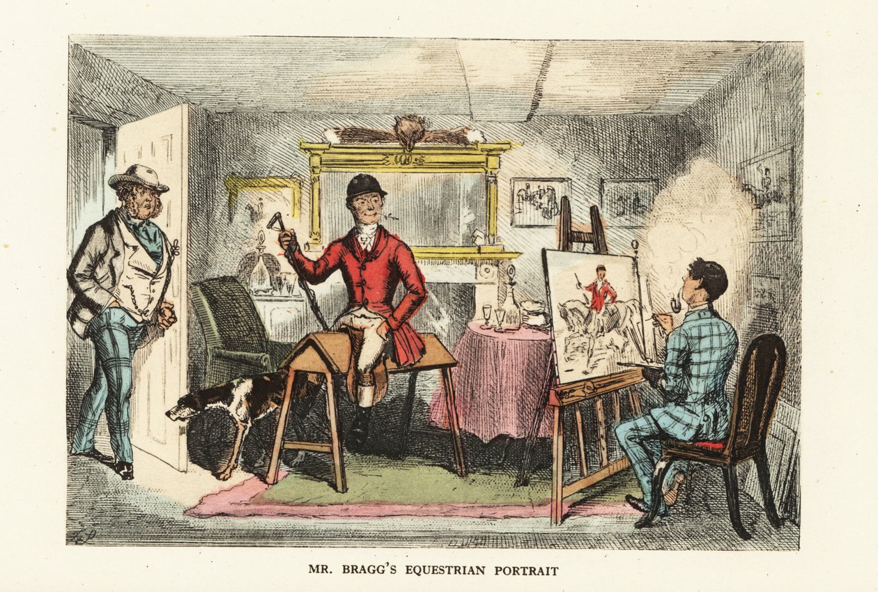 English Gentleman in Hunting Pinks Having His Portrait Painted by John (after) Leech