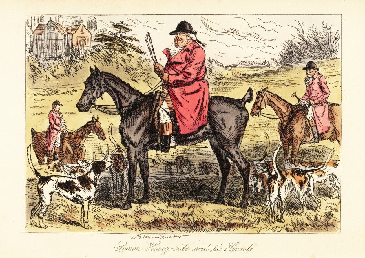 English Huntsman in Hunting Pinks Sitting on a Horse with a Pack of Fox Hounds by John (after) Leech