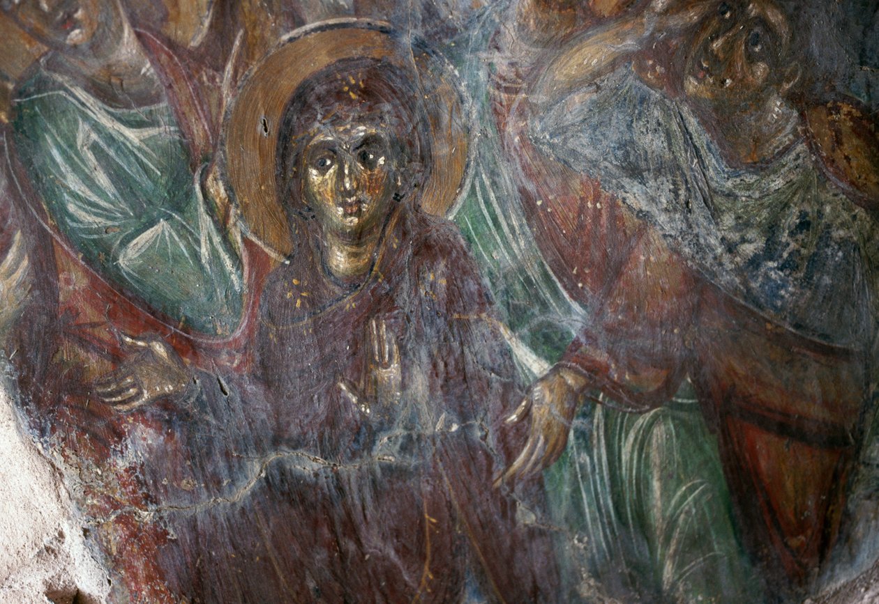 Fresco of Saint in Byzantine Church of Ayios Stephanos, Drakona, Crete, Greece by Walter Charles Mills