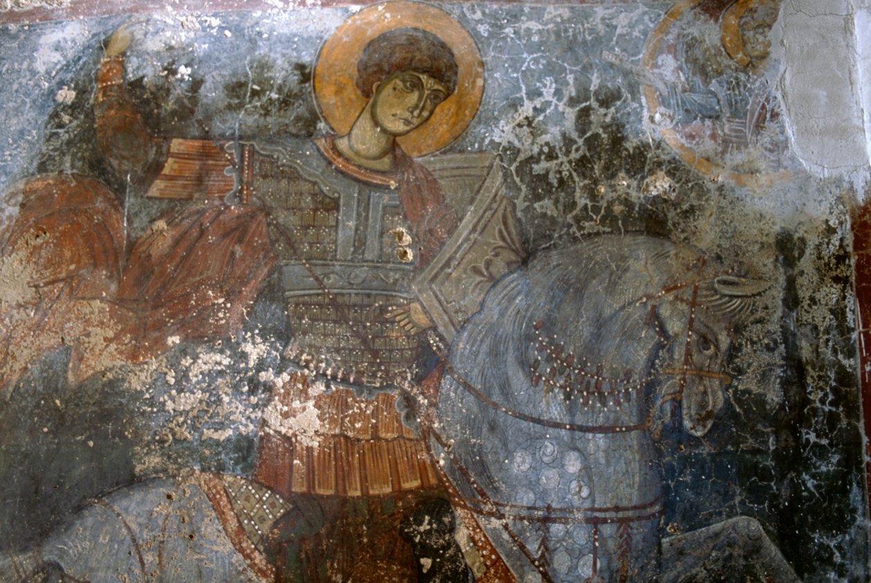 St George, fresco in the Church of Agios Georgios, Anidri, Crete, Greece by Walter Charles Mills