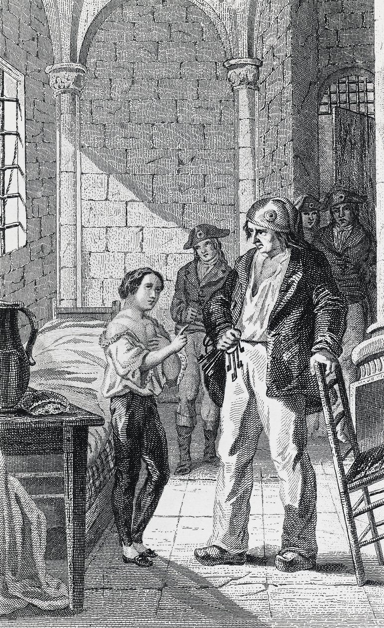 The Dauphin Louis Charles and his care-taker Antoine Simon in the Temple prison, engraving by Philippoteaux and Girardet, French Revolution, France by Walter Charles Mills