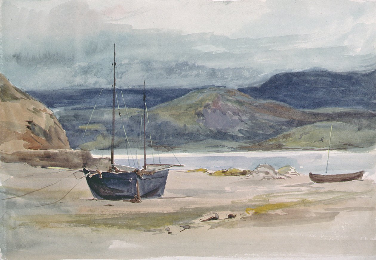 Hilly Coast Scene with Boats by John Absolon