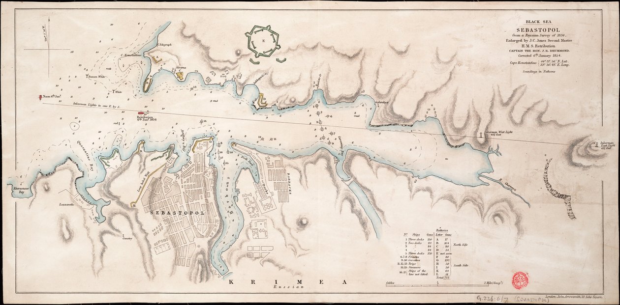 Black Sea Sebastopol from a Russian Survey of 1836 by John Arrowsmith