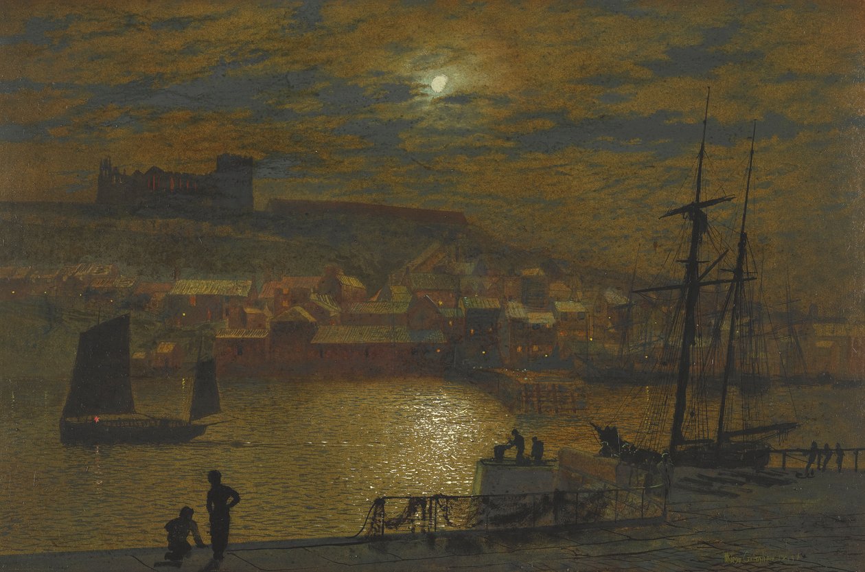 Whitby from Scotch Head, Moonlight on the Esk by John Atkinson Grimshaw