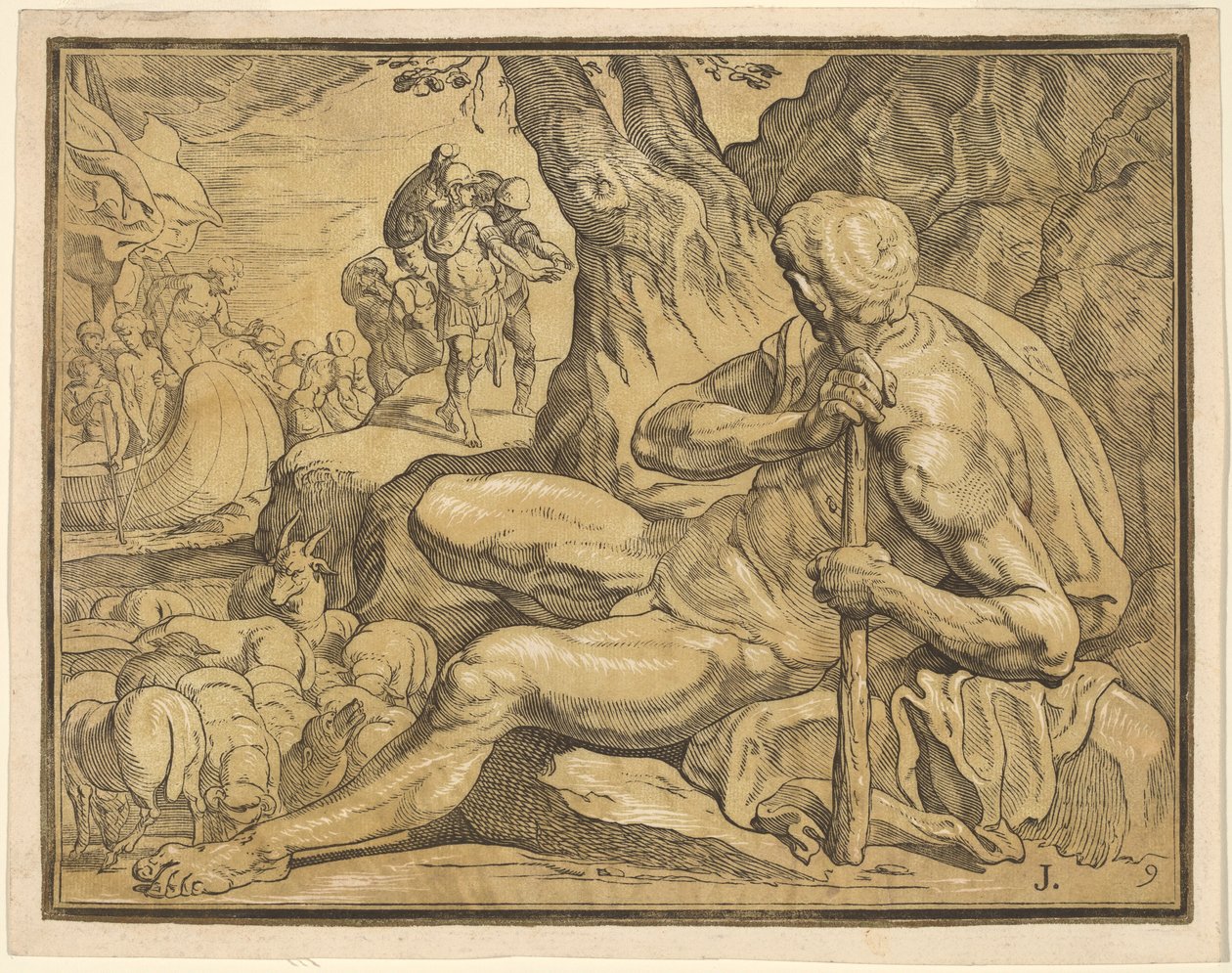 Ulysses and Polyphemus by John Baptist Jackson, after Francesco Primaticcio