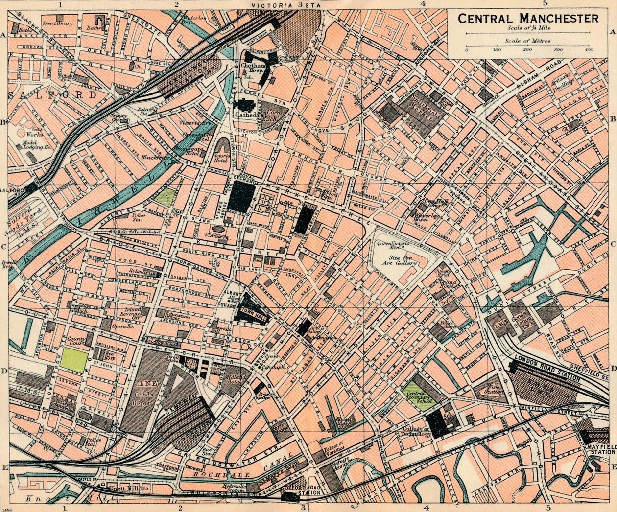 Central Manchester, 20th Century by John Bartholomew