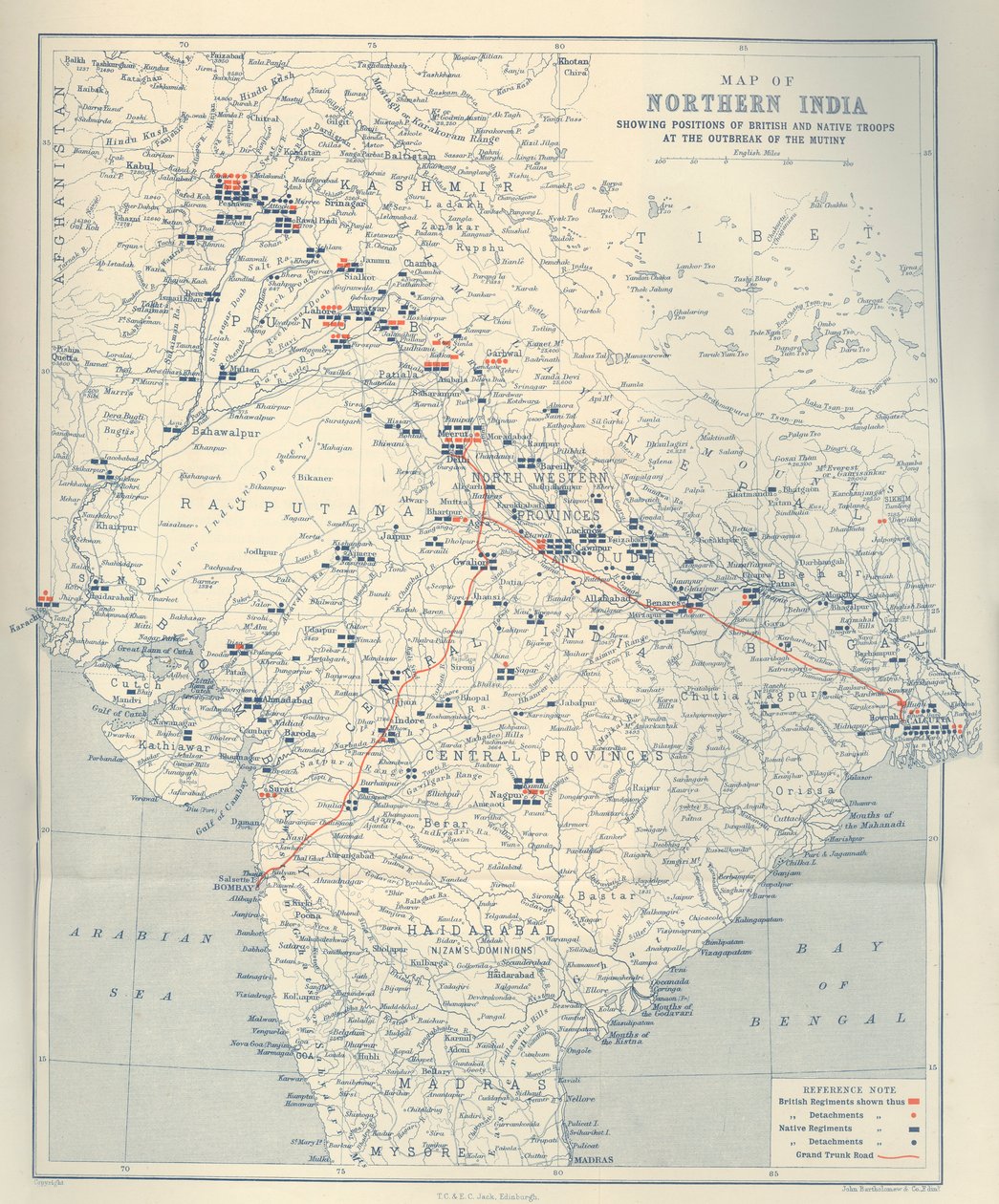 Map of Northern India (1901) by John Bartholomew