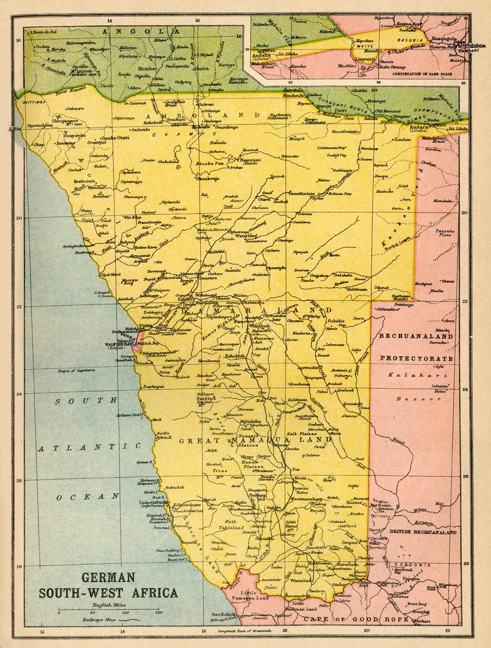 Map of German South West Africa, First World War by John Bartholomew and Son
