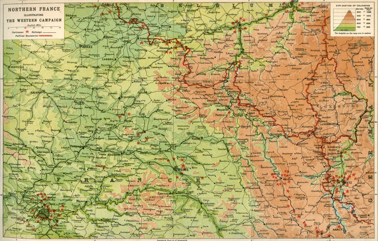 Northern France Illustrating the Western Campaign, 1914, c1920 by John Bartholomew and Son