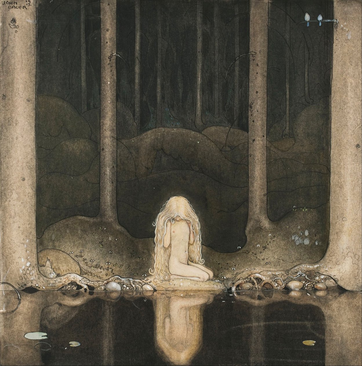 Princess Tuvstarr is Still Sitting There Wistfully Looking into the Water, 1913 by John Bauer