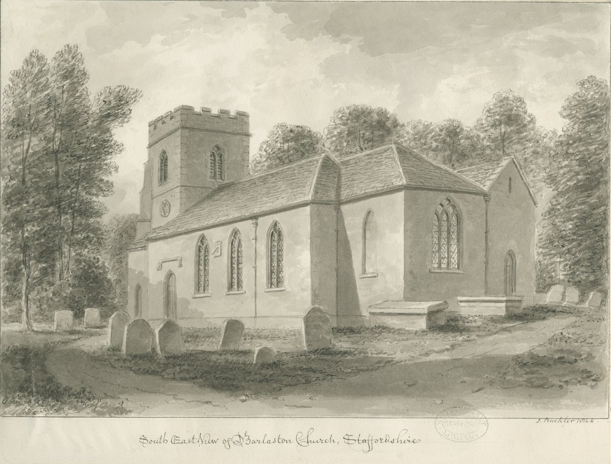 Barlaston Church, 1844 by John Buckler