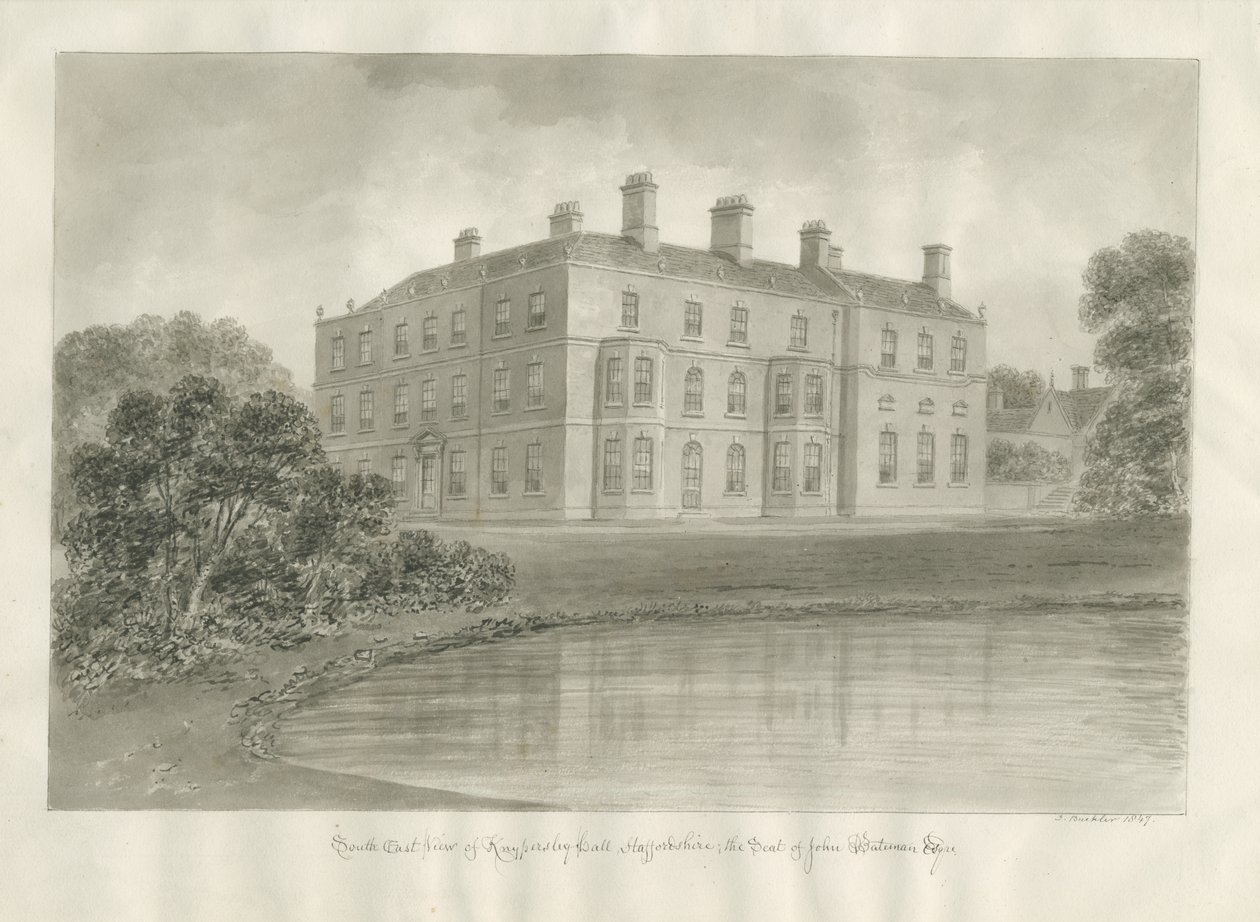 Biddulph - Knypersley Hall [new]: sepia drawing by John Buckler
