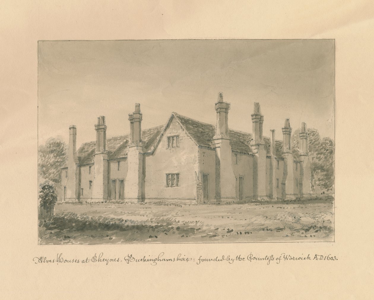 Buckinghamshire - Chenies Hall - Alms Houses, 1824 by John Buckler