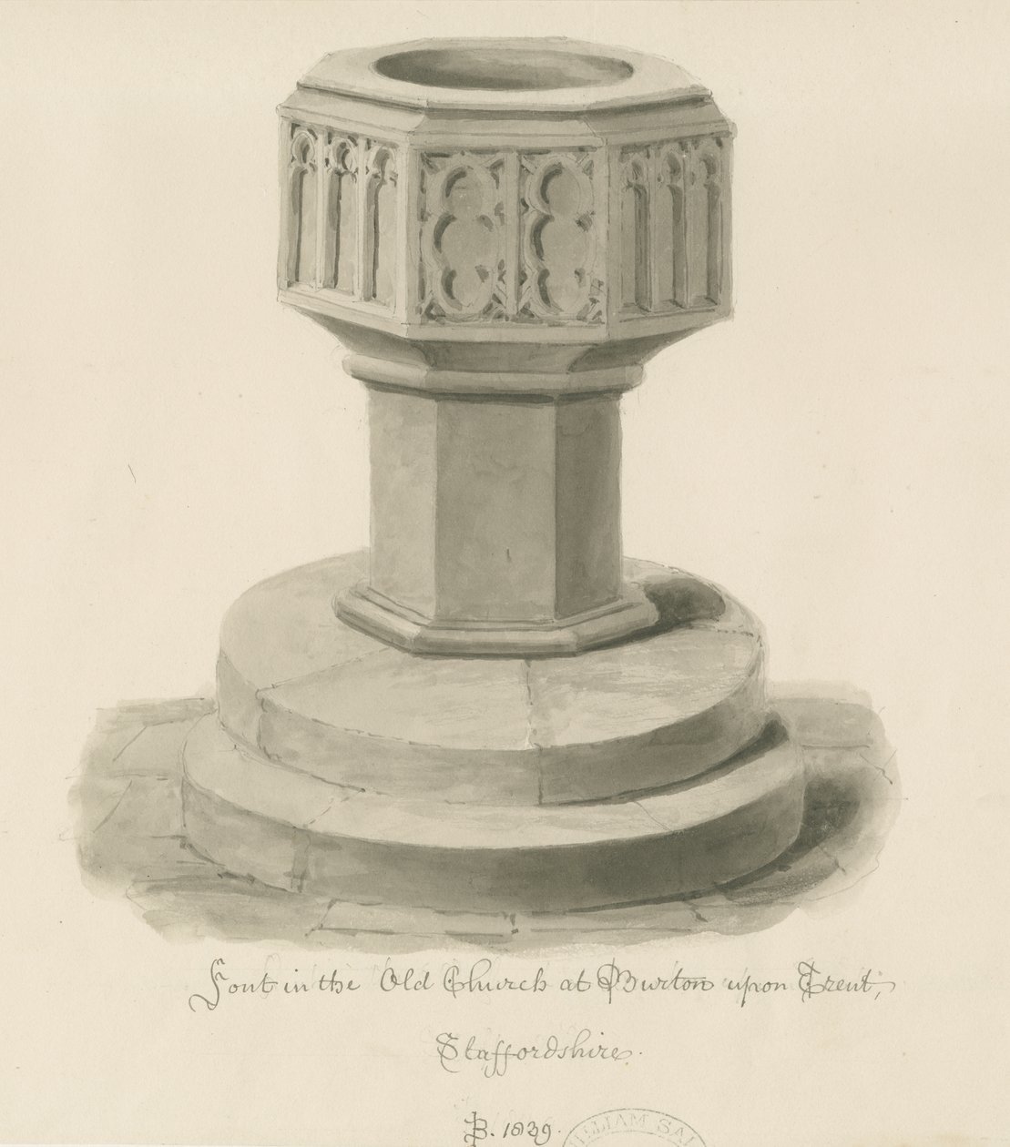Font in the Old Church, Burton-upon-Trent by John Buckler