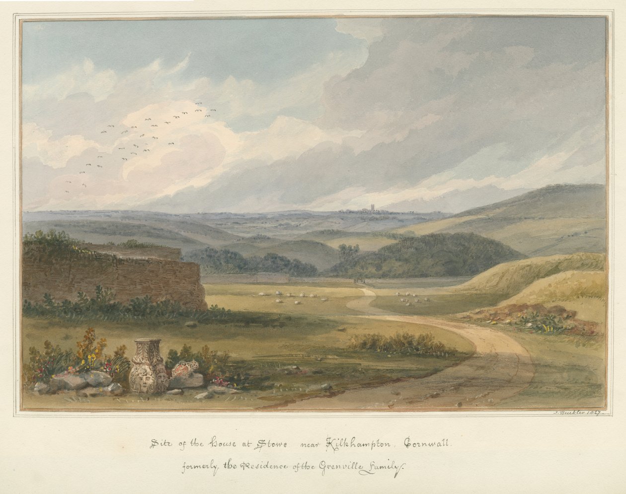 Cornwall - Kilkhampton - Site of House at Stowe, 1827 by John Buckler