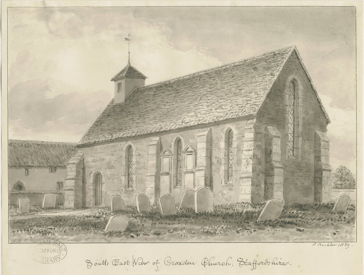 Croxden - Guest Chapel: Sepia Drawing by John Buckler
