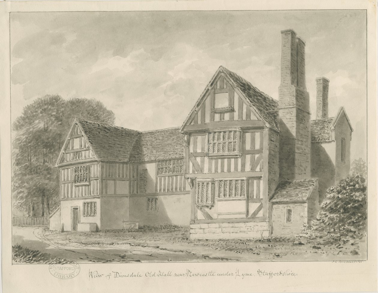 Dimsdale Old Hall (sepia drawing), 1841 by John Buckler