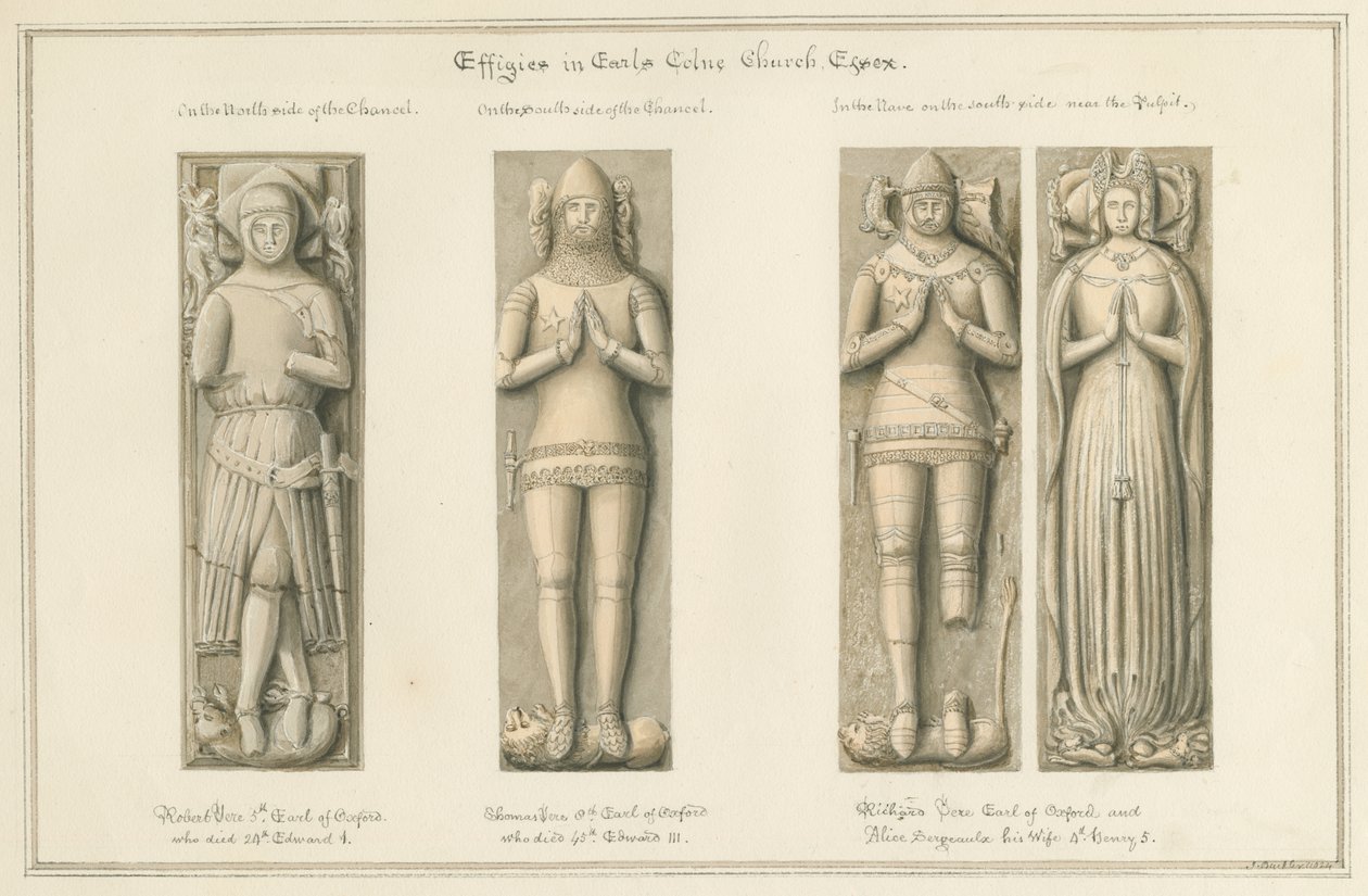 Essex - Earls Colne Church - Effigies, 1824 by John Buckler