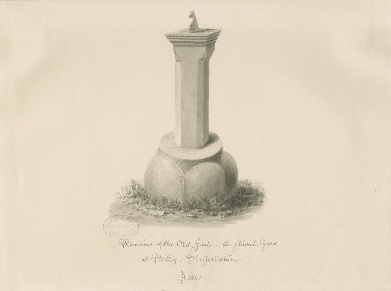 Font at Betley Church by John Buckler