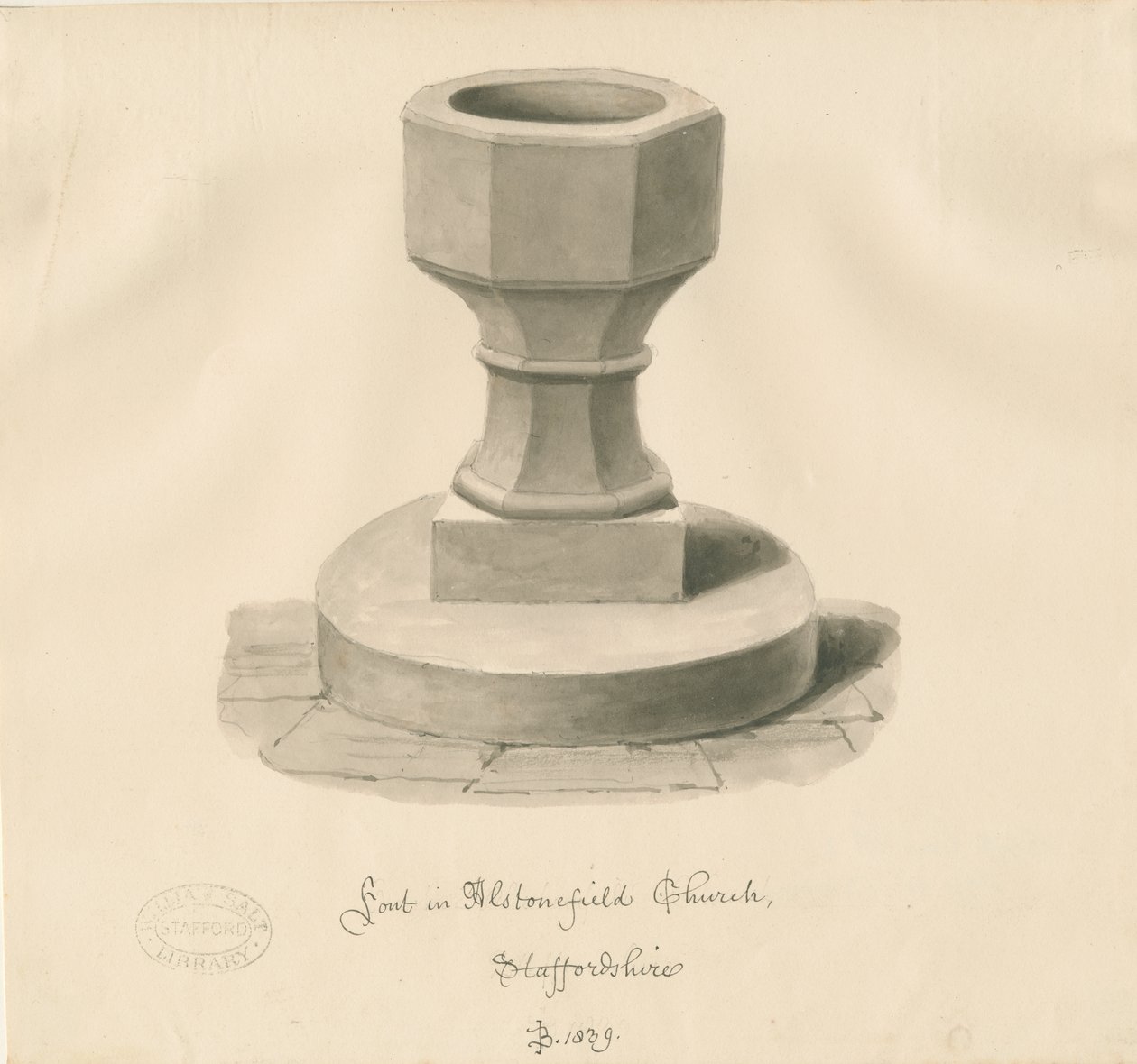 Font in Alstonfield Church by John Buckler