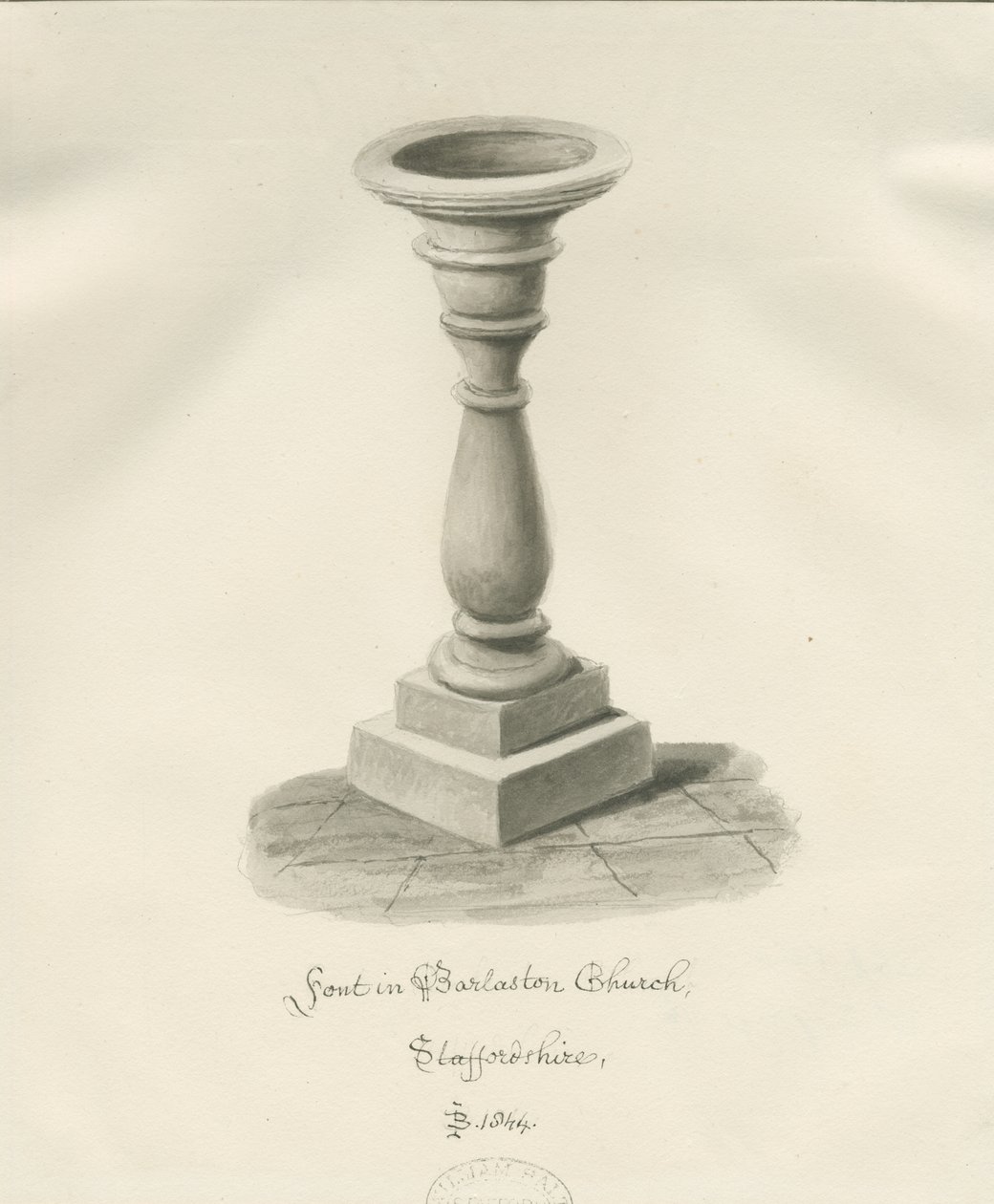 Font in Barlaston Church by John Buckler