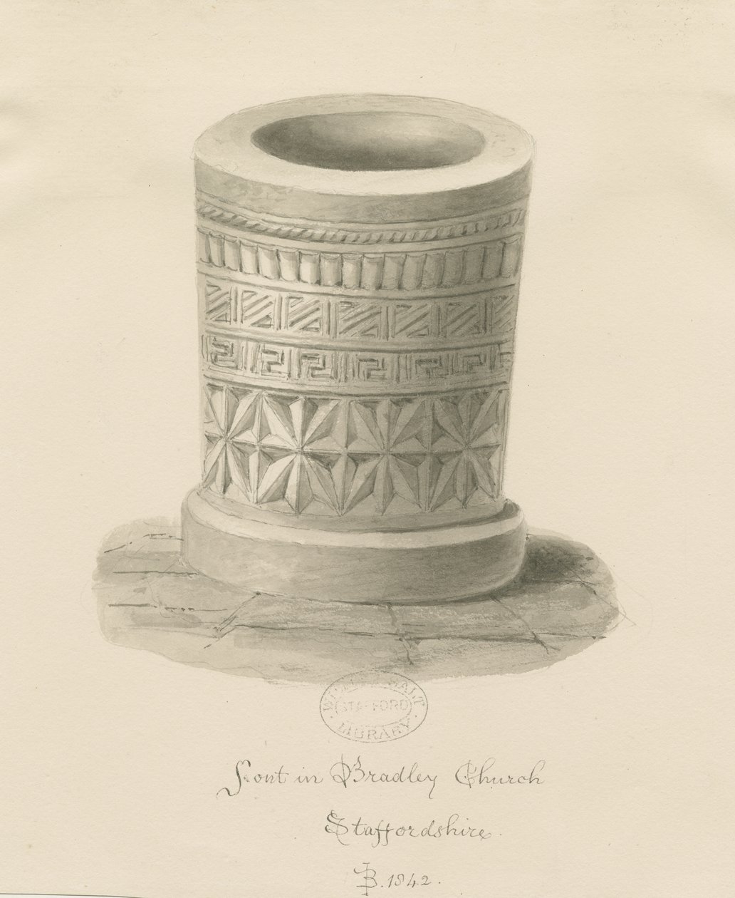 Font in Bradley Church by John Buckler