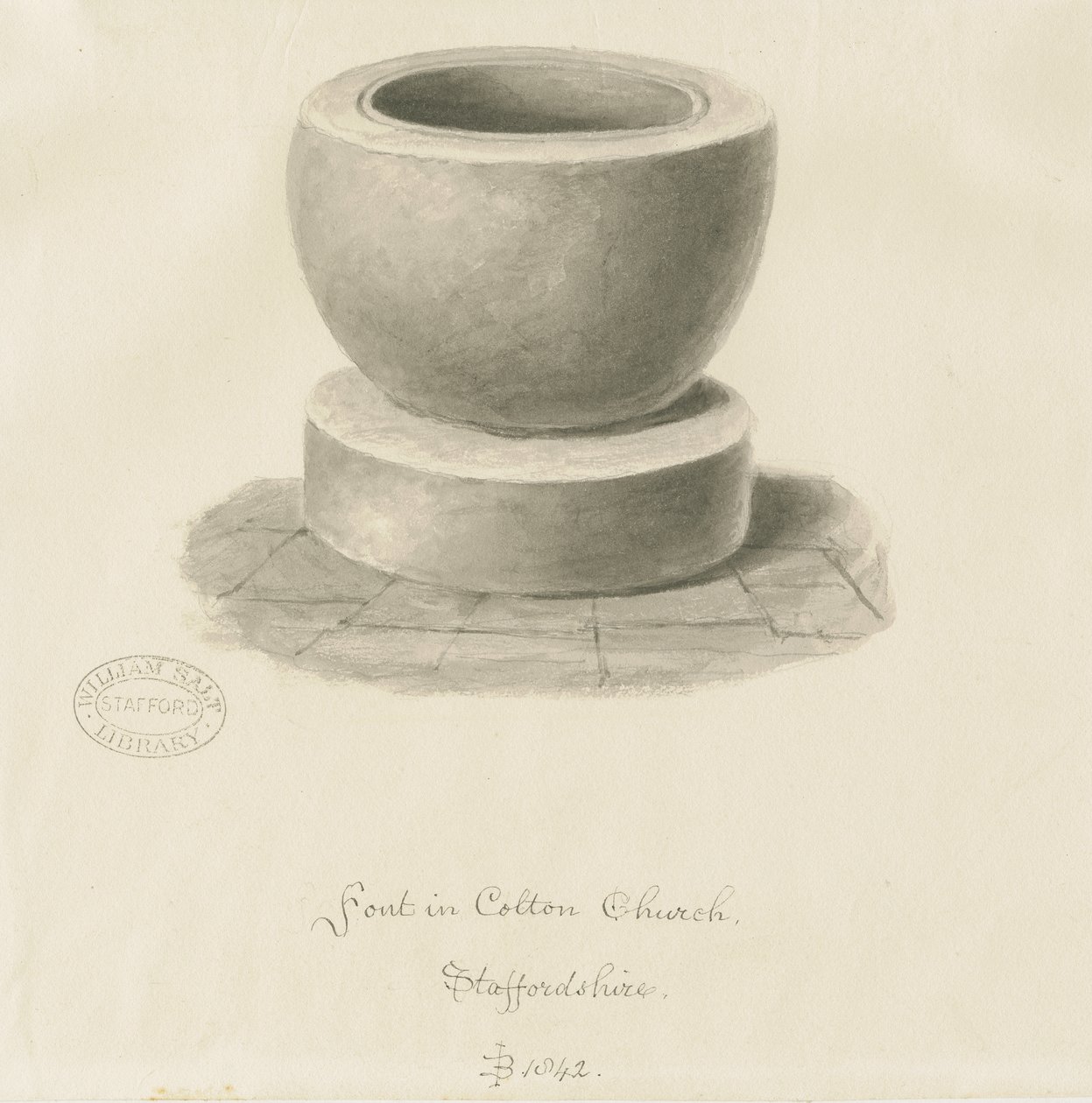 Font in Colton Church by John Buckler