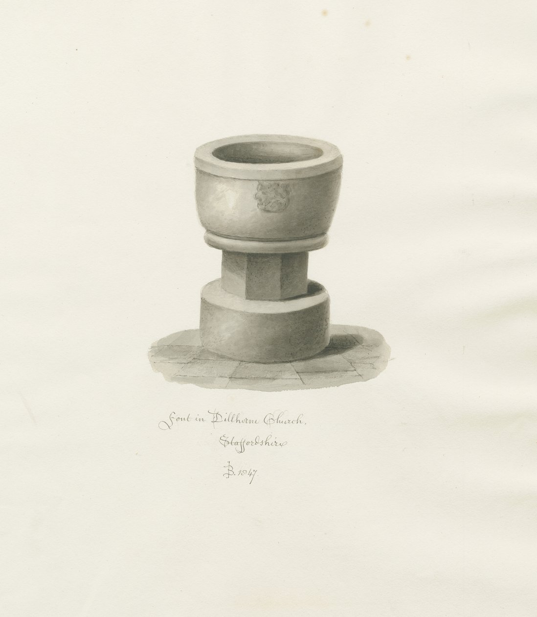 Font in Dilhorne Church by John Buckler