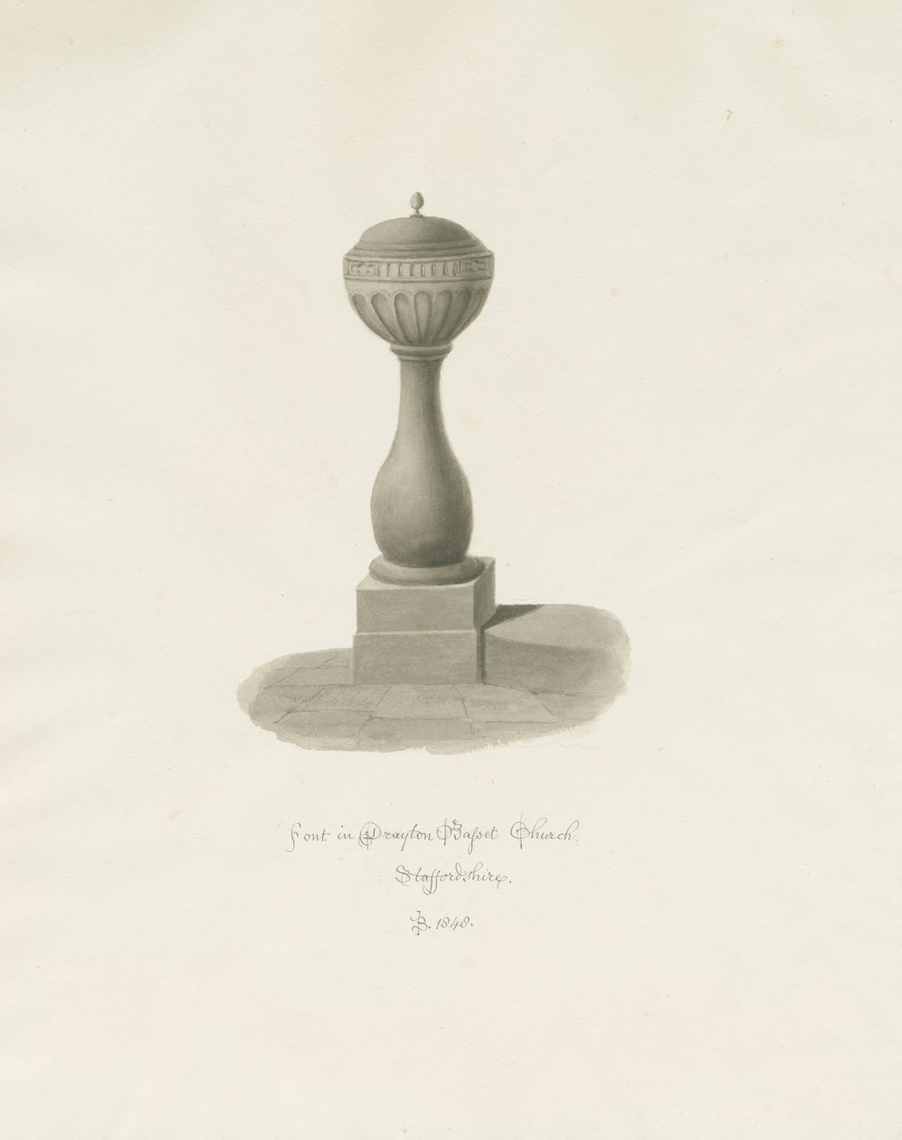 Font in Drayton Bassett Church by John Buckler