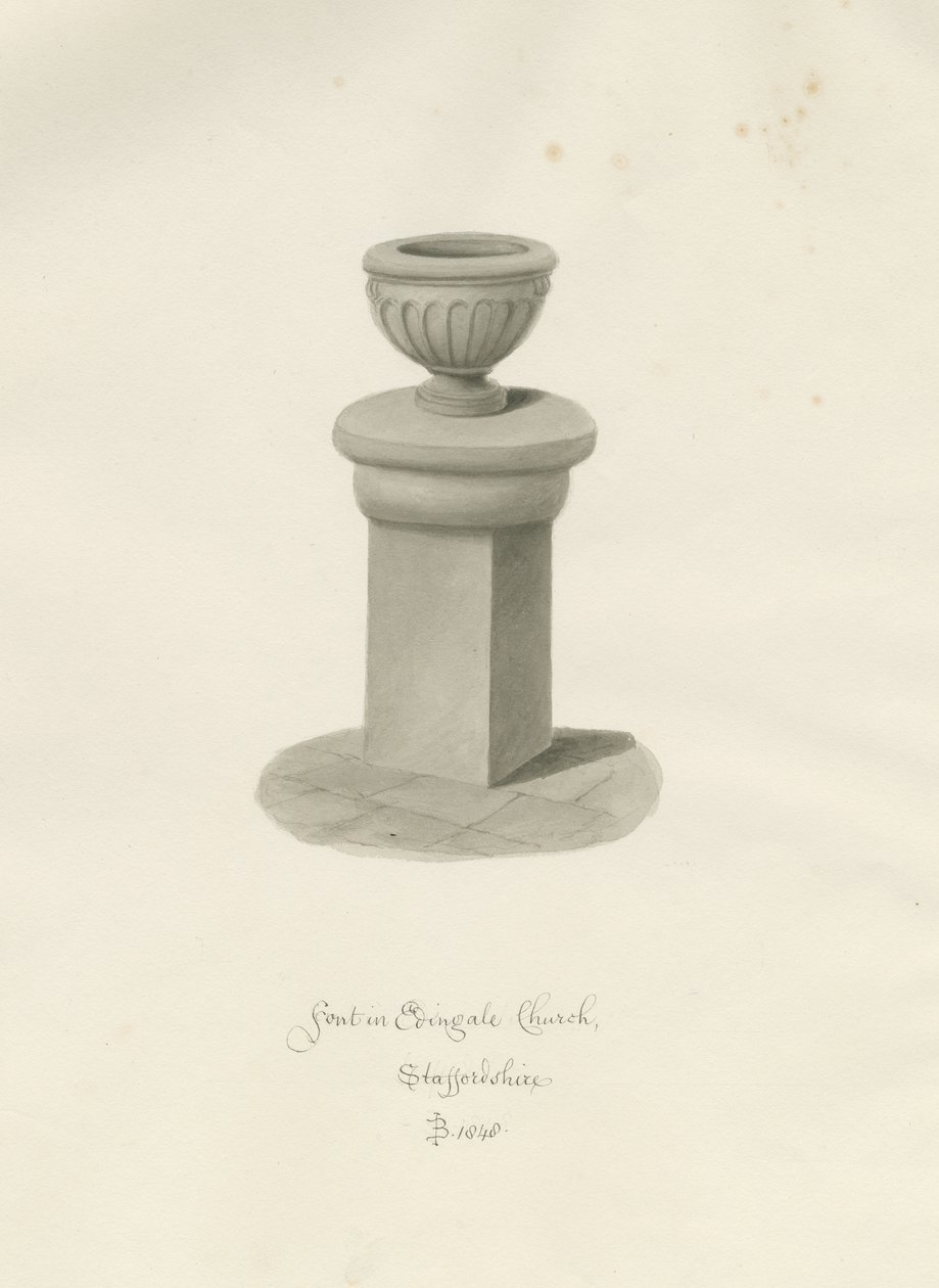 Font in Edingale Church by John Buckler
