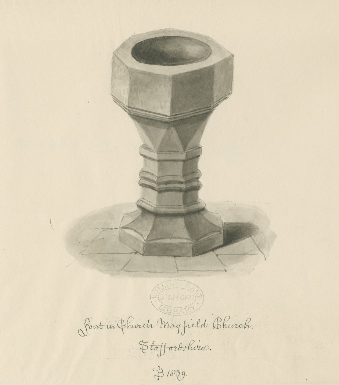 Font in Mayfield Church by John Buckler