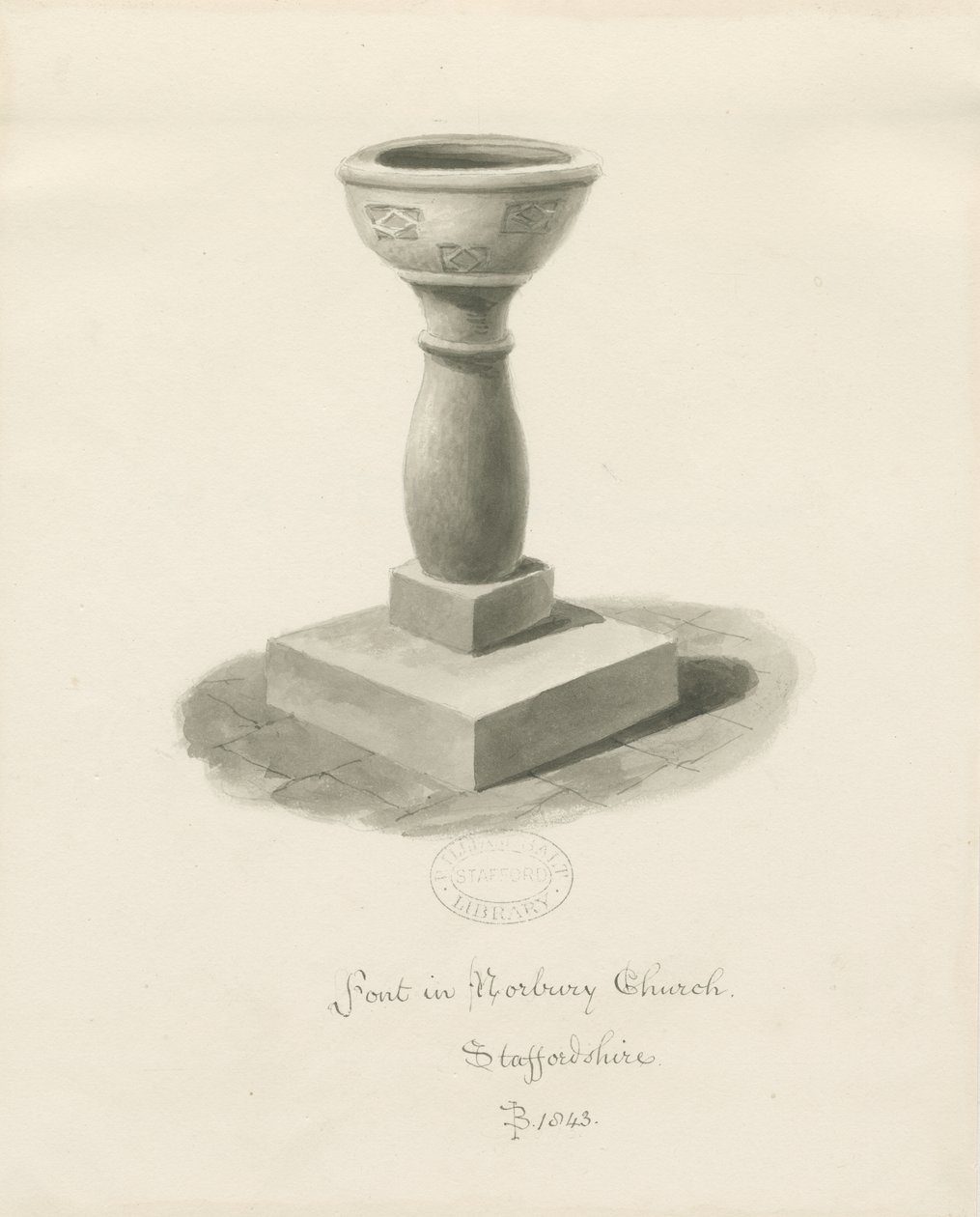 Font in Norbury Church by John Buckler