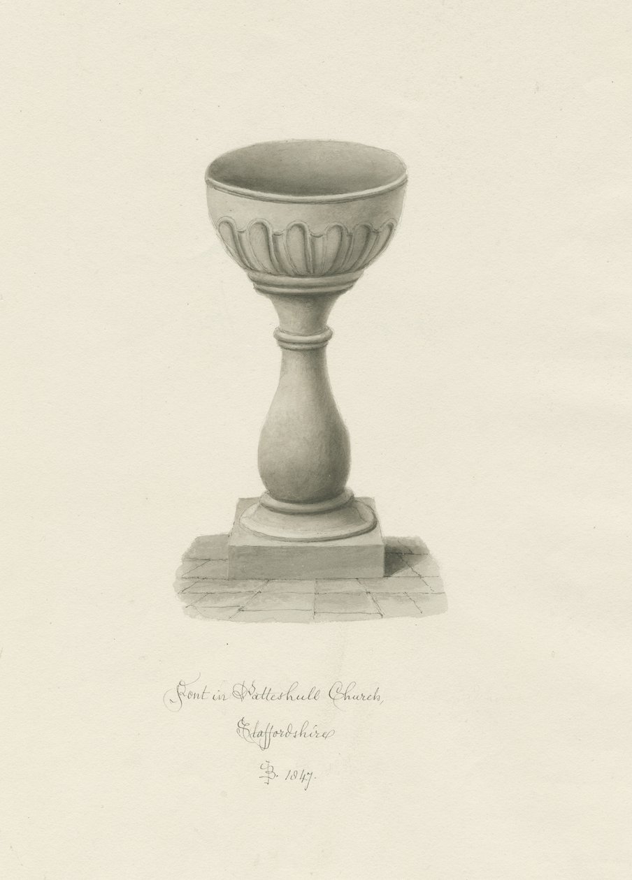 Font in Patshull Church by John Buckler