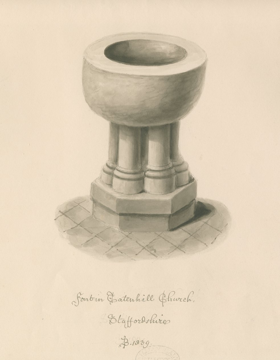 Font in Tatenhill Church by John Buckler