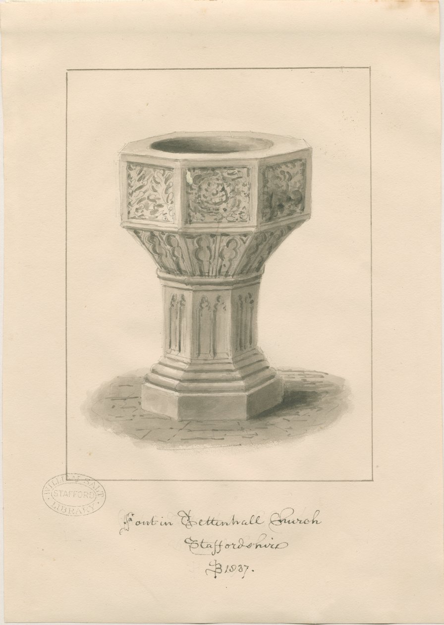 Font in Tettenhall Church by John Buckler